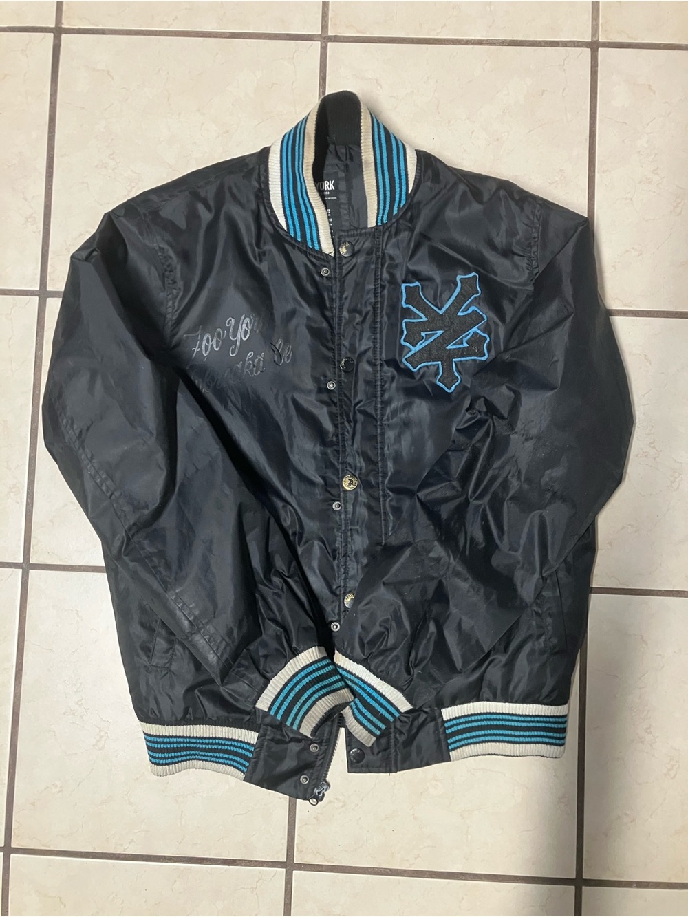 Zoo York Varsity Bomber Jacket Mens M Black Blue